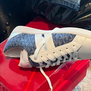 Michael Kors Denim and White Logo-Pattern Sneaker
